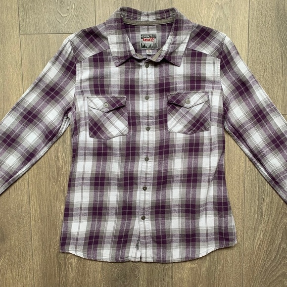 TNA Aritzia Women's Button Down Shirt Plaid Flannel Shirt Classic Purple Size S - Picture 6 of 16